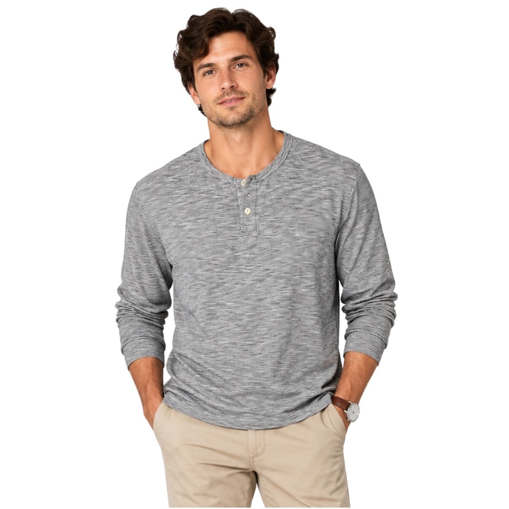 Theory Shirt Mens Large Black White Striped Henley Cotton Knit‎ Long Sleeve Tee